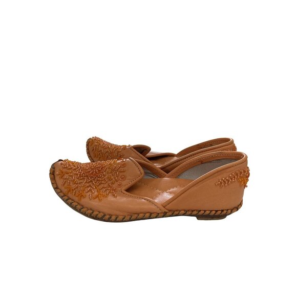 Handcrafted little Girls size 8 Brown Embroidered Leather Jutti Shoes - Picture 3 of 8